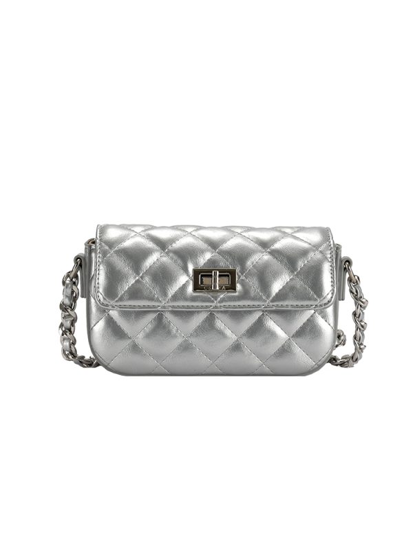 High-End Silver Diamond-Patterned Chain Crossbody Bag for Women - 2025 Minimalist Summer Fashion