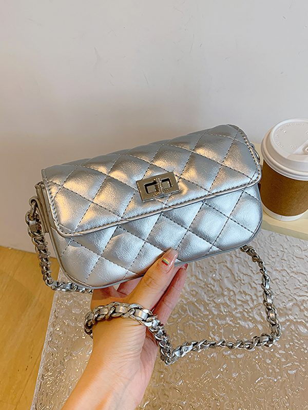 High-End Silver Diamond-Patterned Chain Crossbody Bag for Women - 2025 Minimalist Summer Fashion