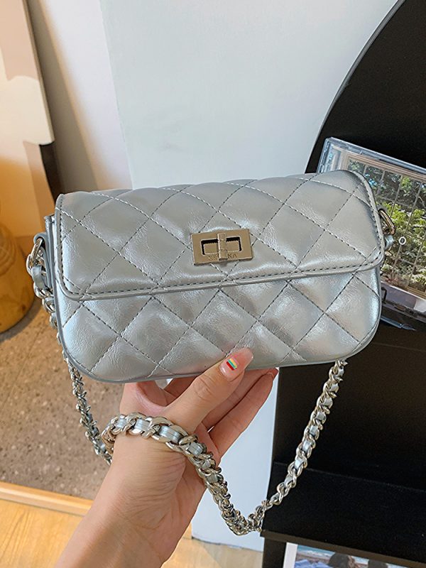 High-End Silver Diamond-Patterned Chain Crossbody Bag for Women - 2025 Minimalist Summer Fashion