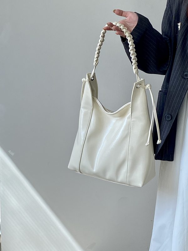 High-End Woven Leather Shoulder Tote Bag for Women - Large Capacity Commuting Bag, 2025 Niche Design