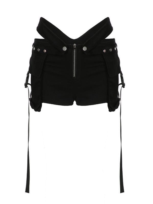 High Energy Motorcycle Cool V-Shaped Waist 3D Pocket Shorts - Slimming Versatile Womenâ€™s Work Pants, Trendy Streetwear Style