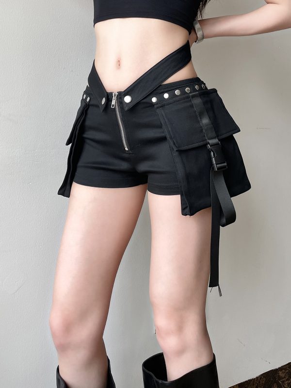 High Energy Motorcycle Cool V-Shaped Waist 3D Pocket Shorts - Slimming Versatile Womenâ€™s Work Pants, Trendy Streetwear Style