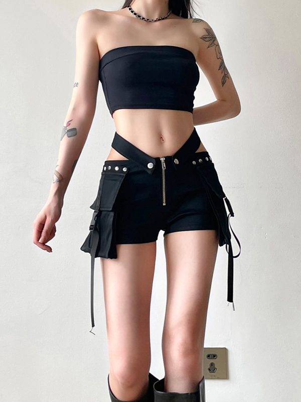 High Energy Motorcycle Cool V-Shaped Waist 3D Pocket Shorts - Slimming Versatile Womenâ€™s Work Pants, Trendy Streetwear Style