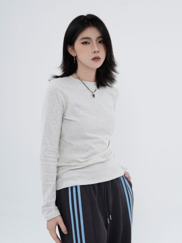 High Street Solid Color Short-Sleeve T-Shirt for Men and Women, Retro Straight Shoulder Small Collar, Fitted Y2K Style Top