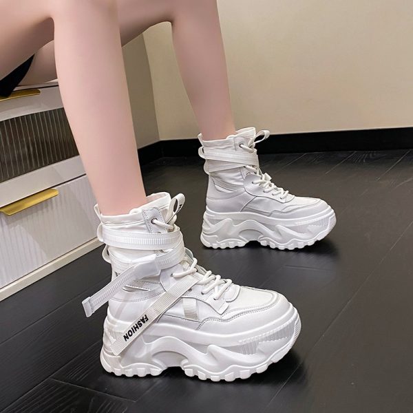 High-Top Sports Dad Shoes for Women - Versatile Thick-Soled Platform Casual Ankle Boots for Spring and Autumn