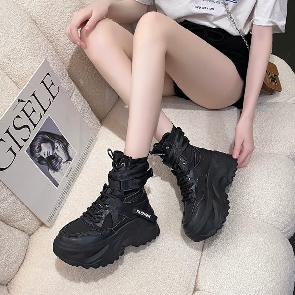 High-Top Sports Dad Shoes for Women - Versatile Thick-Soled Platform Casual Ankle Boots for Spring and Autumn