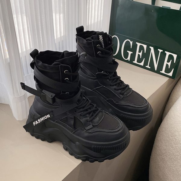 High-Top Sports Dad Shoes for Women - Versatile Thick-Soled Platform Casual Ankle Boots for Spring and Autumn
