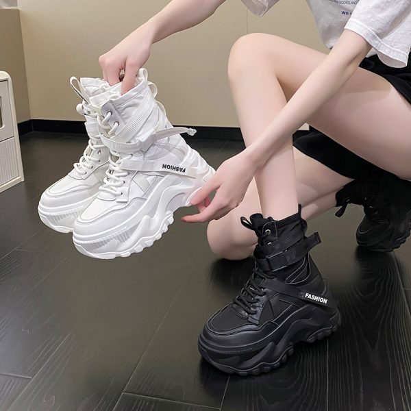High-Top Sports Dad Shoes for Women - Versatile Thick-Soled Platform Casual Ankle Boots for Spring and Autumn