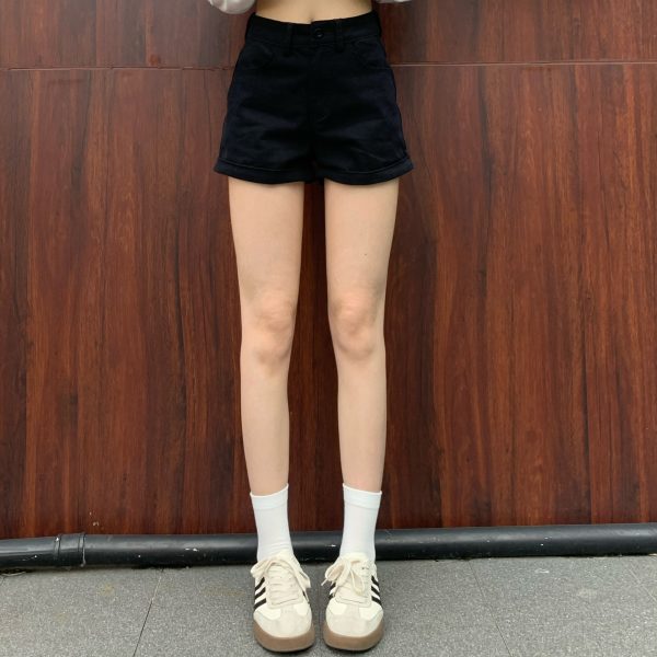 High Waist A-Line Denim Shorts for Women - Red Tight Fitted Hot Pants for Summer 2025, Trendy Hot Girl Style