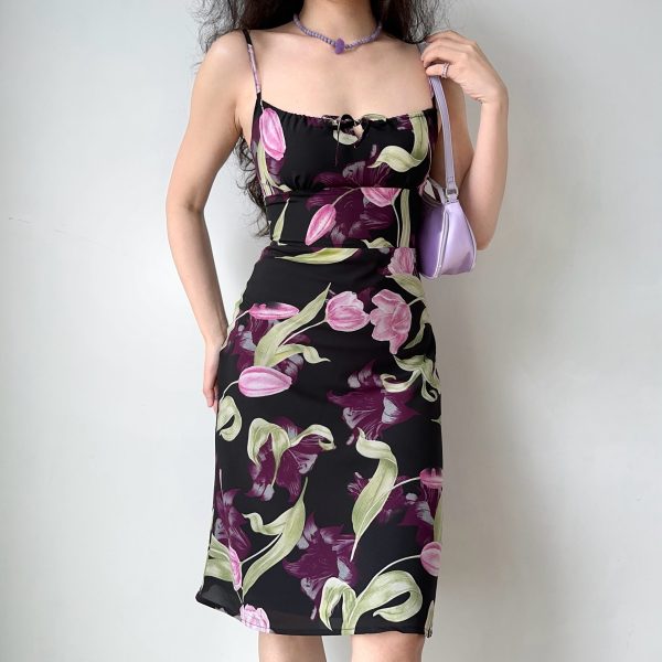 High-Waist A-Line French Vintage Tulip Slip Dress for Vacation - Go Girl Go DIY Style
