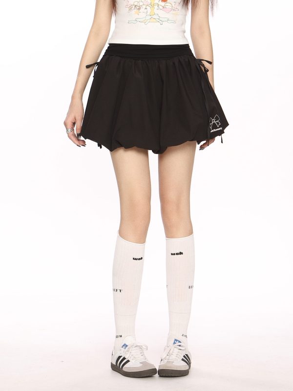 High Waist College Style Floral Puff Skirt - Women's A-Line Slim Fit Drawstring Short Skirt, 90s Inspired Ballet Style