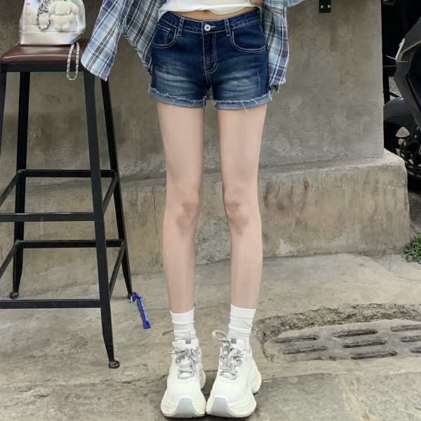High Waist Distressed Denim Shorts for Women, American Vintage Style, 2025 Fashion, Casual Summer Hot Pants