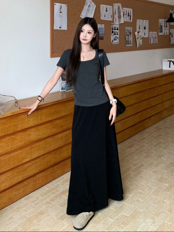 High Waist Gray A-Line Skirt for Women - Slimming Summer Versatile Style, Simple Cool Feel, Perfect for 90s and Y2K Fashion