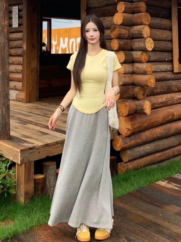 High Waist Gray A-Line Skirt for Women - Slimming Summer Versatile Style, Simple Cool Feel, Perfect for 90s and Y2K Fashion