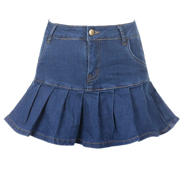High Waist Ruffle Hem Denim Mini Skirt for Women, Retro Cute A-Line Stretch Skirt, Y2K Fashion, Casual Summer Style
