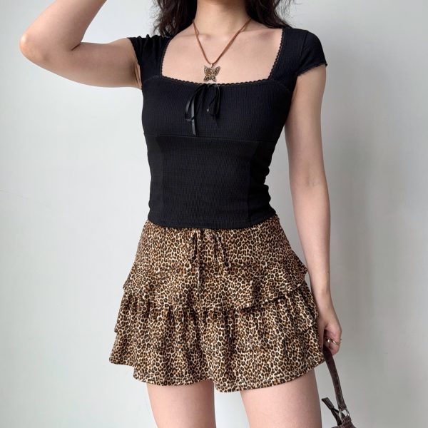 High-Waisted A-Line Leopard Print Cake Skirt for Women â€“ DIY European American Style Summer Short Skirt, Anti-Exposure Fashion