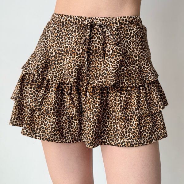 High-Waisted A-Line Leopard Print Cake Skirt for Women â€“ DIY European American Style Summer Short Skirt, Anti-Exposure Fashion