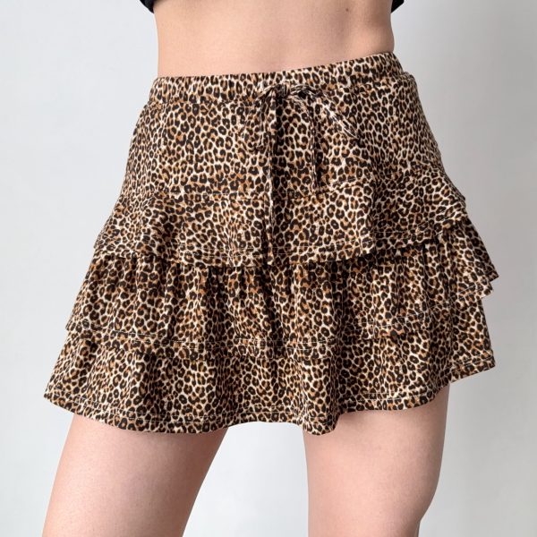 High-Waisted A-Line Leopard Print Cake Skirt for Women â€“ DIY European American Style Summer Short Skirt, Anti-Exposure Fashion