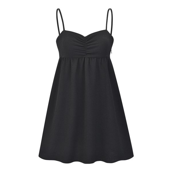 High-Waisted A-Line Pleated Camisole Dress for Women - Simple European & American Style Short Skirt