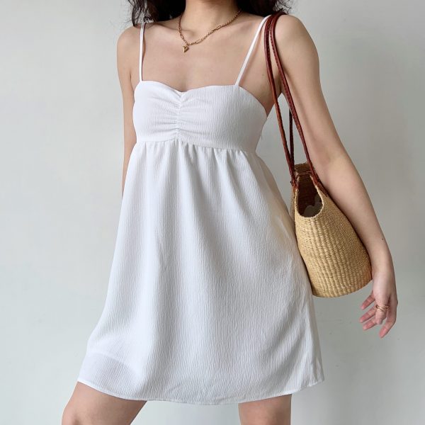 High-Waisted A-Line Pleated Camisole Dress for Women - Simple European & American Style Short Skirt