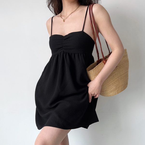 High-Waisted A-Line Pleated Camisole Dress for Women - Simple European & American Style Short Skirt