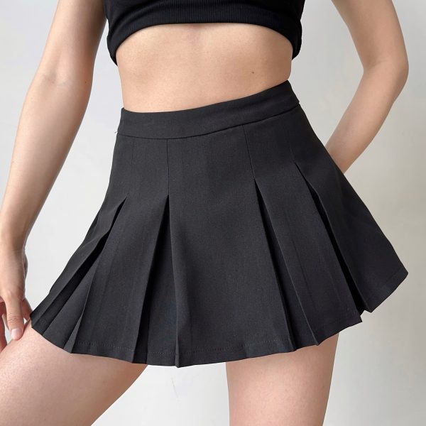 High-Waisted A-Line Pleated Skirt for Women - Versatile Solid Color, Anti-Exposure, Slimming Half-Length Skirt, European American Style