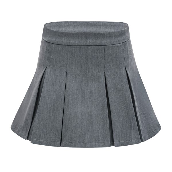 High-Waisted A-Line Pleated Skirt for Women - Versatile Solid Color, Anti-Exposure, Slimming Half-Length Skirt, European American Style