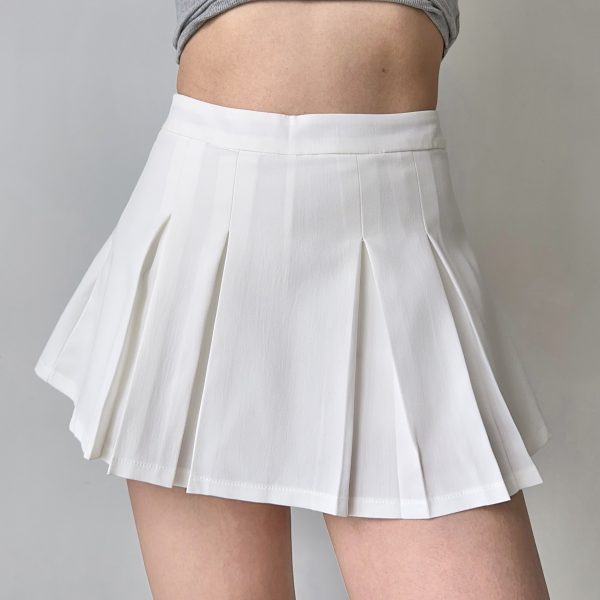 High-Waisted A-Line Pleated Skirt for Women - Versatile Solid Color, Anti-Exposure, Slimming Half-Length Skirt, European American Style