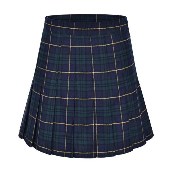 High-Waisted American Retro Plaid Pleated Skirt with Safety Shorts - College Style Fashion for a Slimming Look