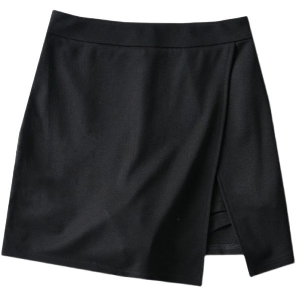 High-Waisted Black A-Line Mini Skirt with Side Slit - Sexy Slim-Fit, Leg-Lengthening Bodycon Style for European and American Fashion