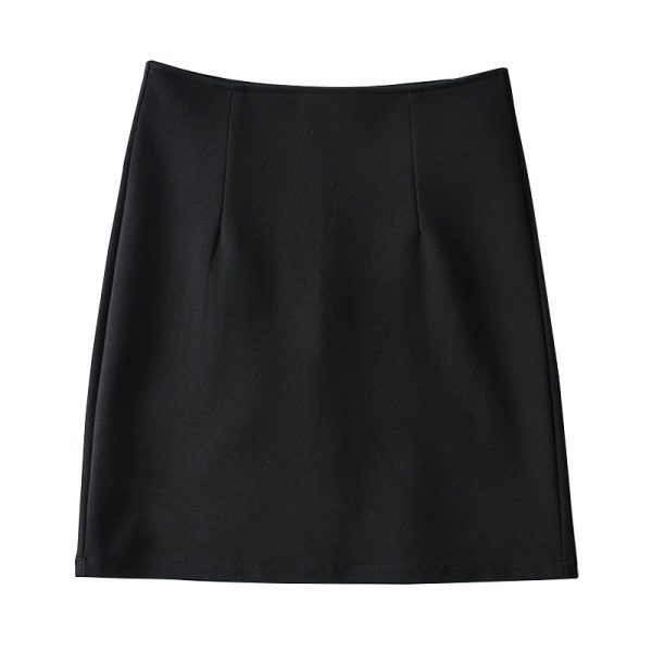 High-Waisted Black Bodycon A-Line Skirt - Simple Versatile European and American Style, Elastic Fit for Effortless Chic