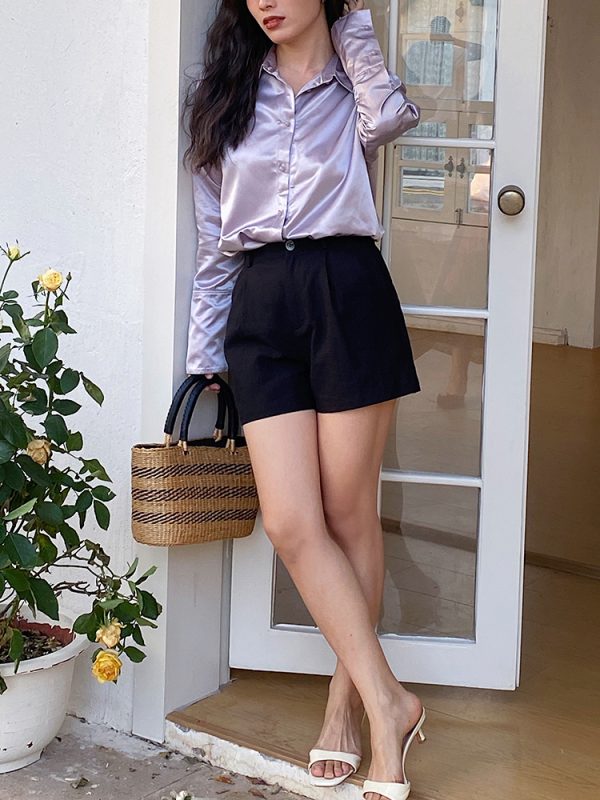 High-Waisted Cotton-Linen Shorts for Women, Summer Loose A-Line Wide-Leg Hot Pants, Casual 90s Style Summer Fashion
