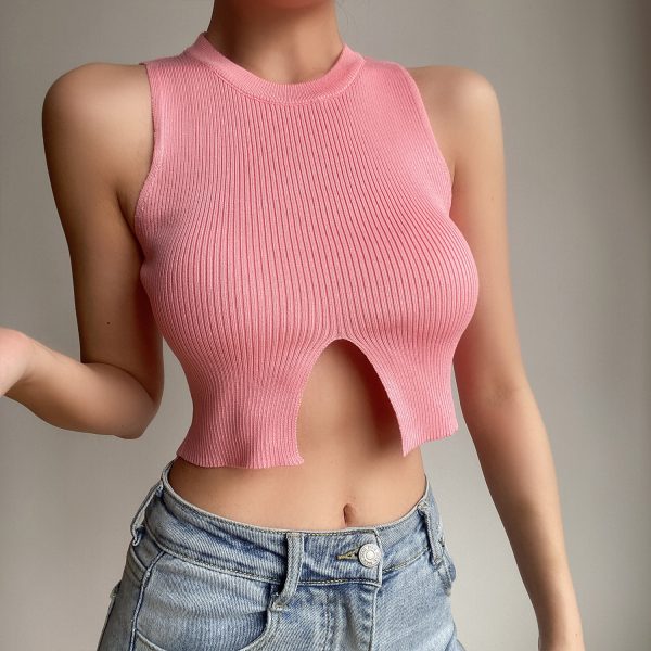 High-Waisted Cropped Round-Neck Knitted Vest - Y2K Retro Style Sexy Top for Spicy Girls