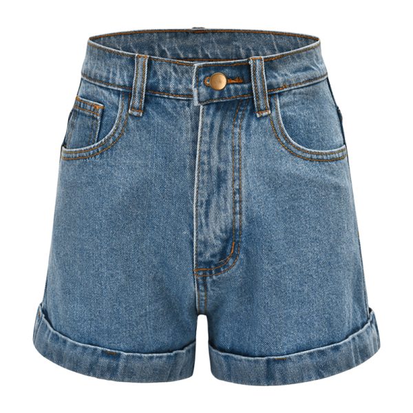 High-Waisted Cuffed Denim Shorts for Women - Vintage Classic Summer Slimming Hot Pants, Versatile 90s Style