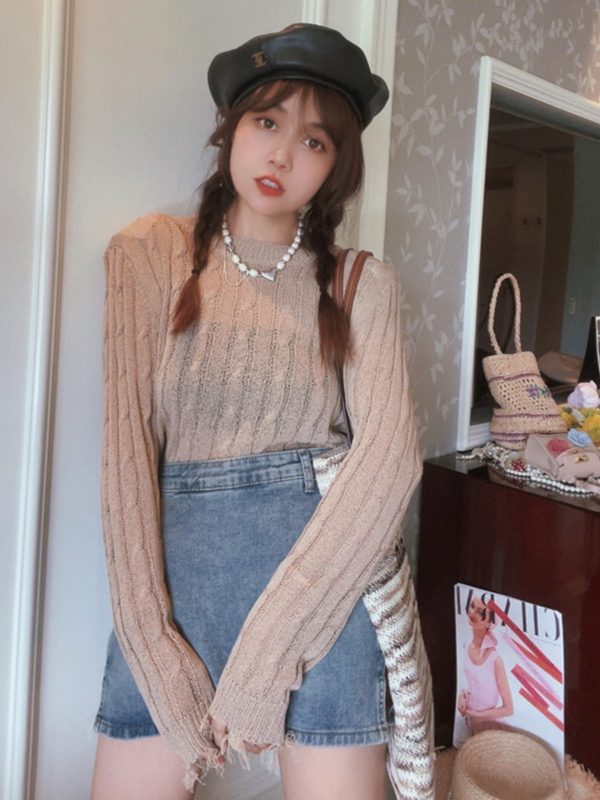 High-Waisted Denim Skirt with Safety Shorts - Versatile American Vintage Style for Spring/Summer 2024, Leg-Lengthening Fit