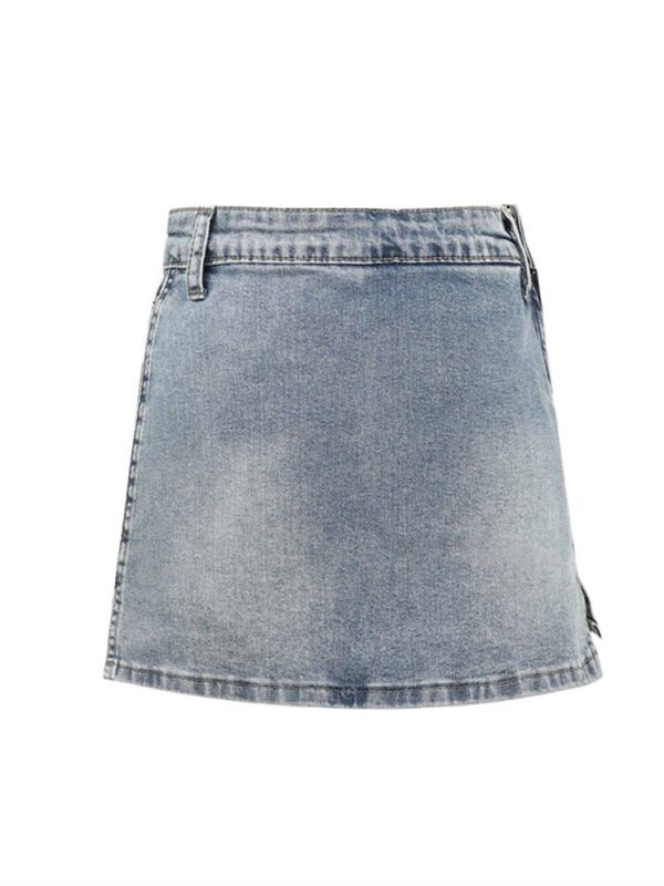 High-Waisted Denim Skirt with Safety Shorts - Versatile American Vintage Style for Spring/Summer 2024, Leg-Lengthening Fit