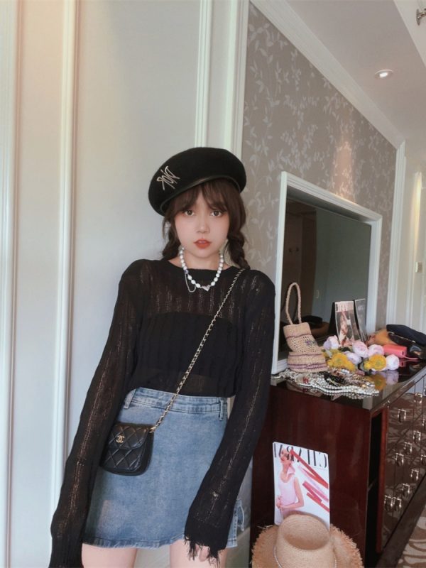 High-Waisted Denim Skirt with Safety Shorts - Versatile American Vintage Style for Spring/Summer 2024, Leg-Lengthening Fit
