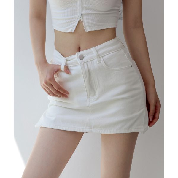 High-Waisted Double-Slit A-Line Denim Skirt for Women - Retro European American Style, Long Leg Design, Anti-Exposure Fashion