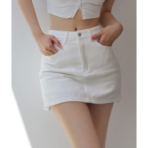 High-Waisted Double-Slit A-Line Denim Skirt for Women - Retro European American Style, Long Leg Design, Anti-Exposure Fashion
