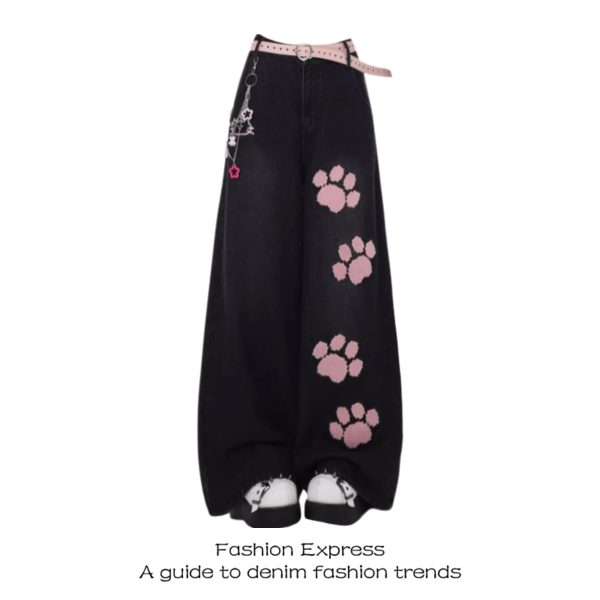 High-Waisted Embroidered Black Jeans for Women - American Style Straight-Leg Trendy Pants for Spring/Summer 2025
