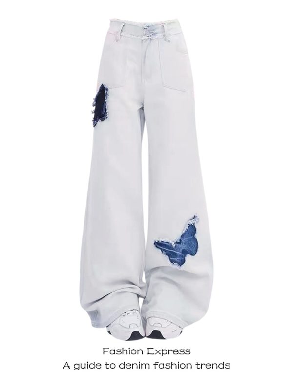 High-Waisted Flared Jeans for Women with Butterfly Embroidery | Vintage Style | 2025 Spring Autumn Fashion | Floor-Length