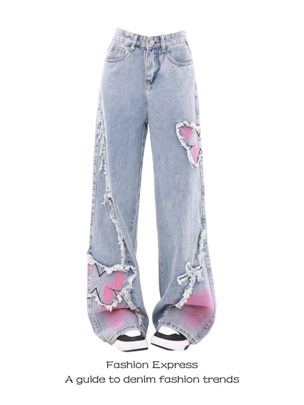 High-Waisted Flared Jeans for Women with Butterfly Embroidery | Vintage Style | 2025 Spring Autumn Fashion | Floor-Length