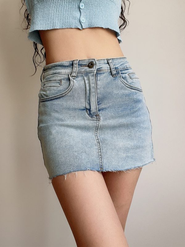High-Waisted Frayed Bodycon Denim Mini Skirt - Sexy A-Line Design for Hot Girl Style - European and American Fashion Trend
