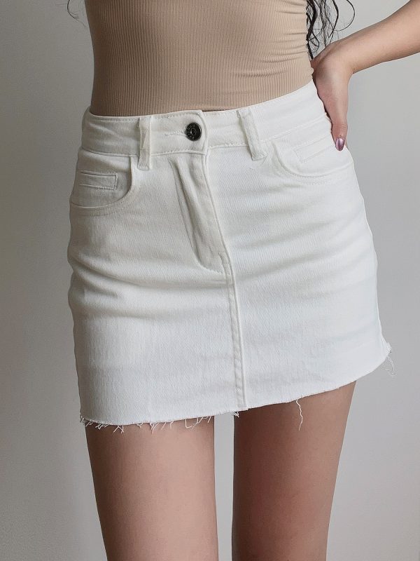 High-Waisted Frayed Bodycon Denim Mini Skirt - Sexy A-Line Design for Hot Girl Style - European and American Fashion Trend