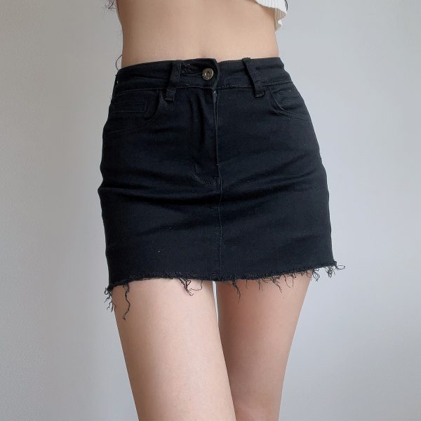 High-Waisted Frayed Bodycon Denim Mini Skirt - Sexy A-Line Design for Hot Girl Style - European and American Fashion Trend