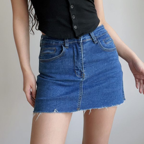 High-Waisted Frayed Bodycon Denim Mini Skirt - Sexy A-Line Design for Hot Girl Style - European and American Fashion Trend