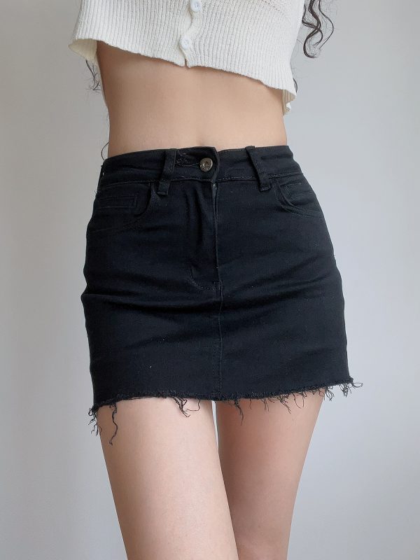 High-Waisted Frayed Bodycon Denim Mini Skirt - Sexy A-Line Design for Hot Girl Style - European and American Fashion Trend