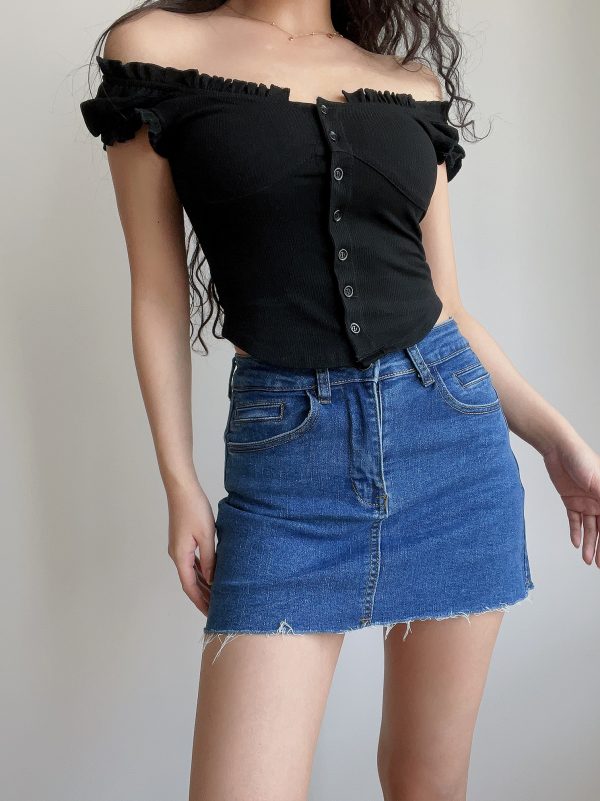 High-Waisted Frayed Bodycon Denim Mini Skirt - Sexy A-Line Design for Hot Girl Style - European and American Fashion Trend