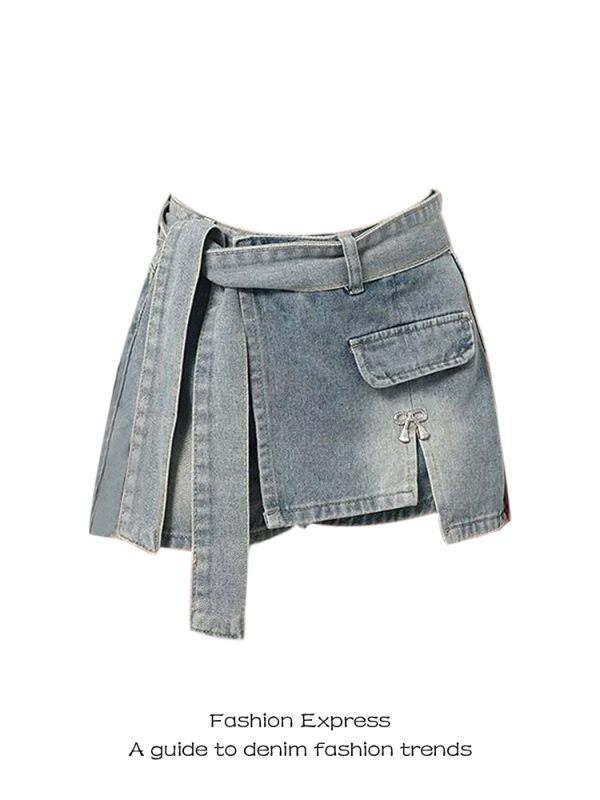 High-Waisted Irregular Split Lace-Up Denim Shorts for Women - Slim Straight Wide-Leg Hot Pants for Autumn Winter 2025
