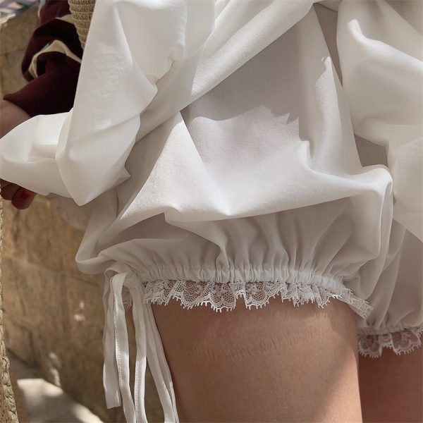 High-Waisted Lace Trim Tie White Bud Skirt with Safety Pants - DIY Spring/Summer Half Skirt, Short Skirt, 90s Inspired Fashion